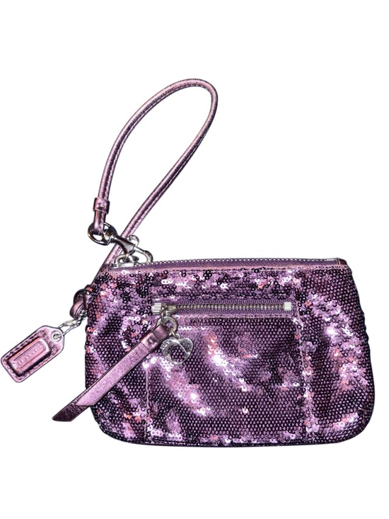 Coach Handbags - Coach Poppy Purple Sequin Glam Wristlet with Heart Charm Zipper Pull - Mid 2000s